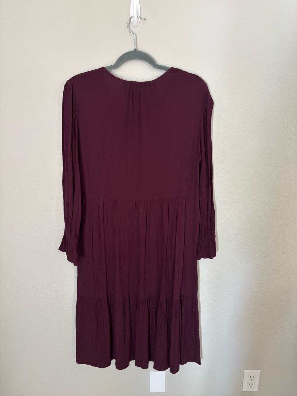 Knox Rose Burgundy Long-Sleeve Embroidered Tie-Neck Dress - M - Picture 3 of 3